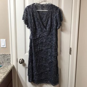 Formal Gray/slate Dress: Lace, Beaded, knee length